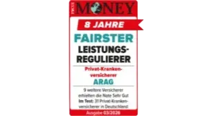 FOCUS-MONEY Siegel 8 Jahre fairster Leistungsregulierer private Krankenversicherung ARAG 2026