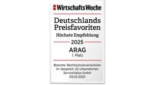 WirtschaftsWoche Deutschlands Preisfavoriten 2025 ARAG Rechtsschutzversicherer 1 Platz