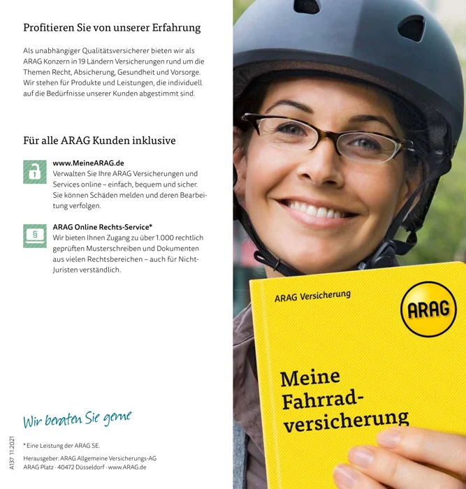 Erste Seite: ARAG Fahrradversicherung