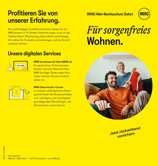 Erste Seite: ARAG Miet-Rechtsschutz Sofort